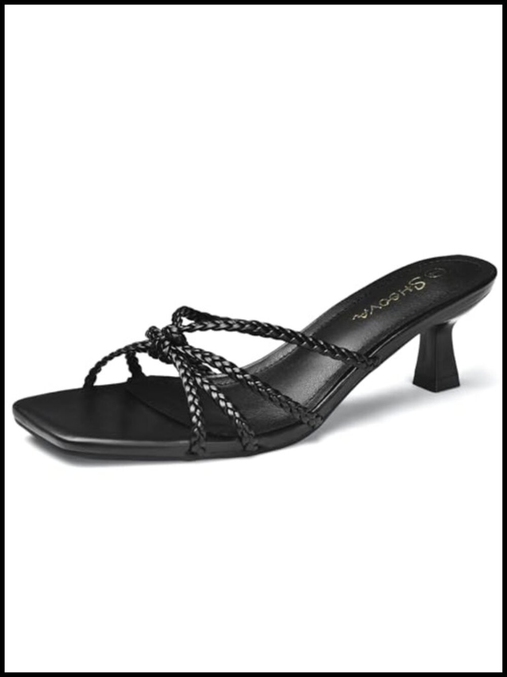 Women's Strappy Square Open Toe Kitten Heel Sandals - Woven PU